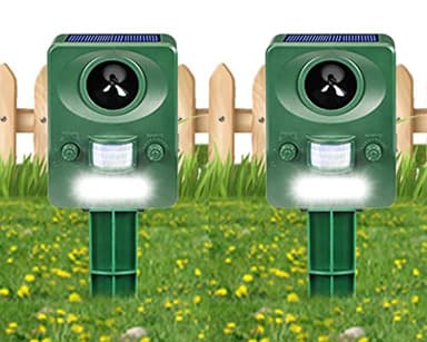 2X Ahuyentador de Animales Ultrasónico,Ahuyentador Palomas, Repelente Gatos, Ahuyentador de Pajaros con Luz LED Carga Solar y USB para Jardín/Patio, Eficaz contra Gatos, Perros, Pájaros,Topos