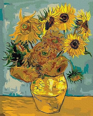 Artnapi Pintura por números Adultos sin marco | DIY pintado a mano | Girasoles Van Gogh | Kit para principiantes y adultos | Set que incluye pinturas acrílicas y pinceles | lienzo de 40x50cm
