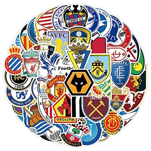 Paquete de pegatinas de logotipo del equipo de fútbol 100 Uds Para botellas de agua, portátiles, coches, patinetas, decoraciones de cuevas para hombres, pegatinas para adolescentes y adultos