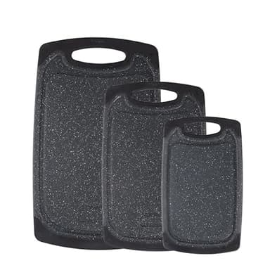 Tabla Cortar, Juego de 3 Piezas De Tabla Cortar de PláStico con Ranuras Para Jugo y Mangos Antideslizantes, Tabla de Desayuno Antibacteriana de PláStico Negro, Sin Bpa, Apta Para Lavavajillas