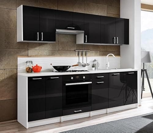 Tarraco Comercial Muebles de Cocina Eliza Negro Brillo 240 cm