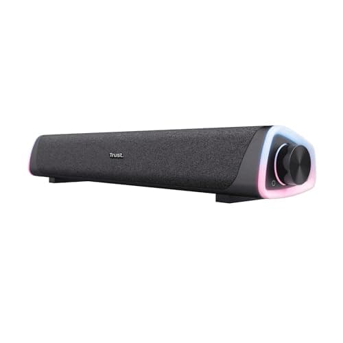 Trust Liro Barra de Sonido PC 12W, Soundbar Estéreo con Iluminación LED RGB, Conexión Audio 3,5 mm, Altavoces PC Alimentación USB, Altavoz PC Ordenador Portátil Tablet Smartphone TV, Negro