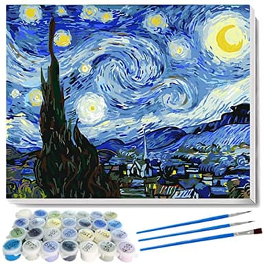 liziciti Kits de pintura por números, serie de obras maestras de Vincent Van Gogh, obras de arte de pintura al óleo para adultos, niños, principiantes, 40 x 50 cm, sin marco (noche estrellada)