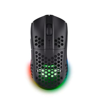 Trust Gaming GXT 929 Helox Ratón Gaming Inalámbrico Ultraligero 75g, Batería de 80h, Microrreceptor USB 2,4GHz, dpi Ajustable 800-4800, Mouse Gaming Recargable LED Ordenador Portátil - Negro