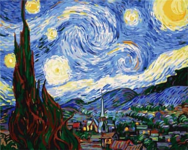 Kit de pintura por números, de Awesocrafts de Van Gogh, pintura de números, para adultos y niños, 40,6 x 50,8 cm enmarcado o no (noche estrellada, sin marco)