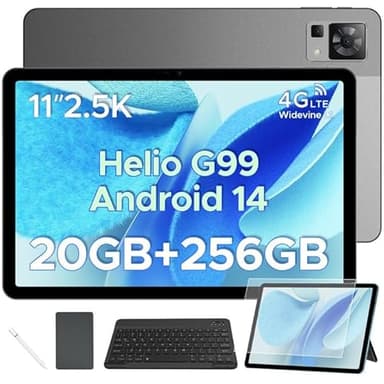 DOOGEE T35 Tablet con Teclado y Lapiz, Helio G99 Android 14 Tablet 11 Pulgadas, 20GB+256GB/2TB TF 2.5K FHD+ Tablet Grande, Dual 4G LTE+5G WIFI/8580mAh/20MP/Widevine L1/Face ID Gaming Tableta con Funda