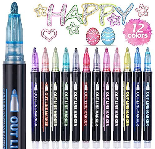 ECtury Rotuladores Purpurina, Regalo Niña 4-12 Años, 12 Colores Rotuladores Lettering Metalicos, Regalo Niña 10 Años, Rotuladores Magicos Doble Línea para Pintar, Scrapbooking, Manualidades Niños