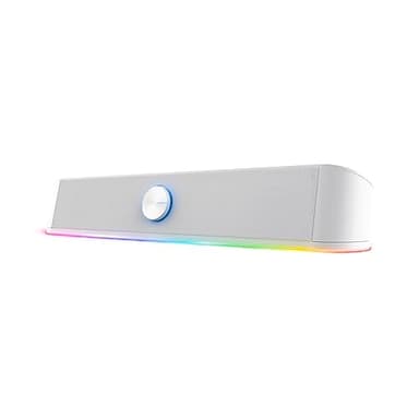 Trust Gaming GXT 619W Thorne Barra de Sonido con Iluminación RGB 12W, Altavoces PC Gaming Estéreo 2.0, Alimentación USB, 3,5 mm Jack, Soundbar para Ordenador, Portátil - Blanco