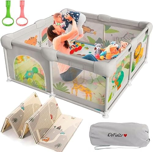 DeFieltro Parque Infantil Bebe de la SELVA 120x120 - Corralito Bebe con Malla de Animales Transpirable - Corral Plegable Baby ANTIDESLIZANTE con Alfombra Acolchada + 2 Anillas (120x120 CM)