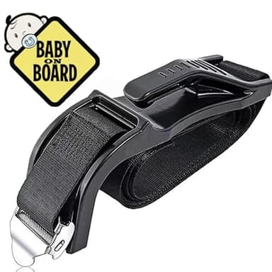 PACK Cinturon Embarazada Coche con Pegatina refractaria Baby on Board, Adaptador Cinturón Seguridad para mujeres embarazadas color Negro. Solución Segura y Cómoda para Mujeres Embarazadas en el Coche.