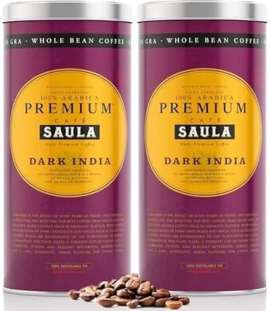 Café Saula Pack 2 Latas Gran Espresso Premium Dark India 500g. Grano 100% Arábica