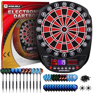 Diana electrónica profesional 34 juegos con 354 variantes 3 idiomas: alemán, inglés, francés para 1 a 8 jugadores con 12 dardos SP02-H-A