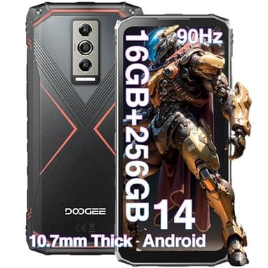 DOOGEE Blade10 Pro Teléfono Móvil Resistente 6.56" HD+ 90Hz, 16GB+256GB /TF 2TB Android 14 Movil Irrompible, 50MP+8MP y 5150mAh, Movil Rugerizado Dual 4G/NFC/Face ID/IP68/IP69K, Ultrafino 11mm, Rojo