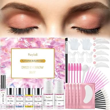 Purpledi Lifting Pestañas Kit Profesional, Kit de Permanente de Pestañas Brow Lamination Kit de Permanente de Semipermanente Profesional Adecuado, 4en1 Laminado de Cejas y Pestañas Tinte