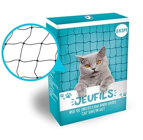 Jeufils® Red para Gatos Terraza (8x3m) | Red Gatos, Incluye Set de Fijación, Manual de Instrucciones - Red Gatos terraza (Color Negro) - Red para Gatos