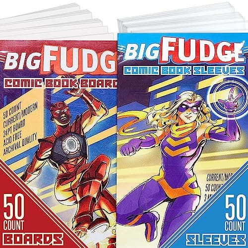 BIG FUDGE 50 bolsas de cómic y 50 tableros de respaldo, fundas transparentes de 7.25 x 10.5 pulgadas, sin ácidos y tableros de respaldo de 6.85 x 10.5 pulgadas, para cómics de los años 90 y actuales