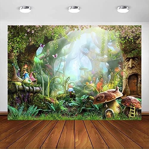 Avezano 2.1 * 1.5m Fondo de Bosque de Cuento de Hadas, Fondo de Flor de Primavera de Seta encantada Mariposa país de Las Maravillas, Banner de Fiesta de cumpleaños de bebé recién Nacido de niños