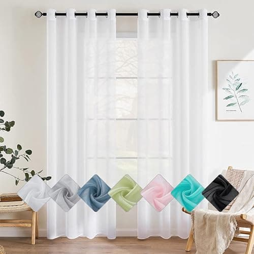 EMEMA Cortinas Poliéster Translucida de Dormitorio Moderno Ojales Cortina Ventana Visillos Salon para Sala Cuarto Dormitorio Comedor Cocina Salón de 2 Unidades 140 x 225cm Blanco
