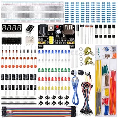 Miuzei Starter Kit Electrónico Compatible con Arduino Raspberry Pi,STM-32 Incluye Módulo de alimentación,Placa de Prototipos (Protoboard),Diodos LED,Kit componentes electronicos para Principiantes