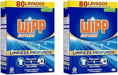 Wipp Express Limpieza Profunda (30 lavados), detergente en polvo quitamanchas, para lavadora, coladas higiénicamente limpias