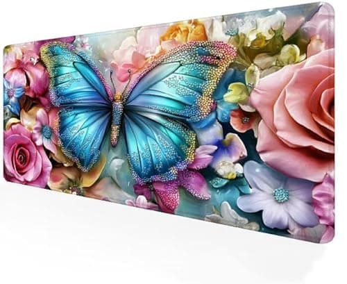 Alfombrilla Ratón azul Grande 1200x600x3mm Alfombrilla Escritorio con Bordes Cosidos, XXL Mariposa Mousepad Mejora precisión y Velocidad, Superficie Impermeable para Ratón con Cable Inalámbrico G1-300