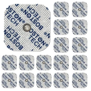 Boston Tech 16 Electrodos Pads Compatibles Beurer, Vitacontrol. Electrodos para Electroestimulador TENS EMS con Conector botón 3,5mm + 5x5 cm | Reutilizables con Óptima Adherencia | No Requiere Gel