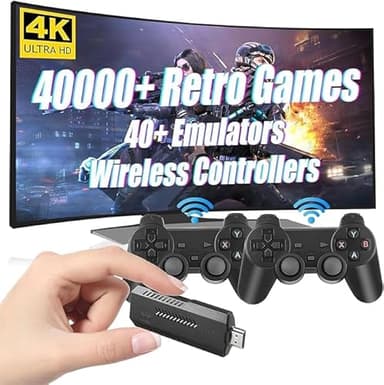 HARDISK Consola Retro Pro 4K HDMI Portátil Conectable a TV - + de 25,000 Juegos Preinstalados - USB HD 64GB Arcade -2 Mandos Inalámbricos 2.4 GHz|Consola configurada y fácil de Usar