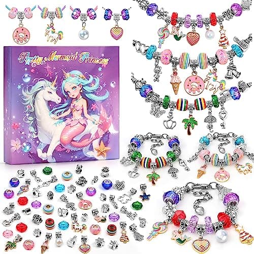 Tomylv Kit para Hacer Pulseras , Regalo Niñas 5 6 7 8 9 10 11 12 Años, Kit fabricación Joyas, Juego Abalorios, Juguete Navidad y Pascua