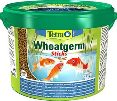Tetra Pond Wheatgerm Sticks, Alimento rico en fibra para todos los peces de estanque, especialmente adecuado para temperaturas de agua frías (primavera, otoño), cubo de 10 L