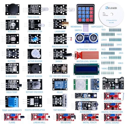 ELEGOO Actualizado 37-en-1 Kit de Módulos de Sensores con Tutorial Compatible con Arduino UNO R3 Mega 2560 Nano Raspberry (Excluye Placa de microcontrolador)