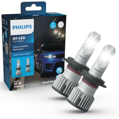 Philips Ultinon Pro6000 Boost H7-LED, 12V PX26d, bombillas LED automotrices, 1550 lm, +450% luz más brillante, 5 años de garantía