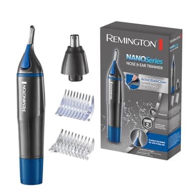 Remington Cortapelos Nariz y Orejas Nano Series - Recortador Pelos Nariz, Orejas y Cejas, Recortador Vertical, Cabezal de Corte Rotativo, 2 Peines, Resistente al Agua - NE3850