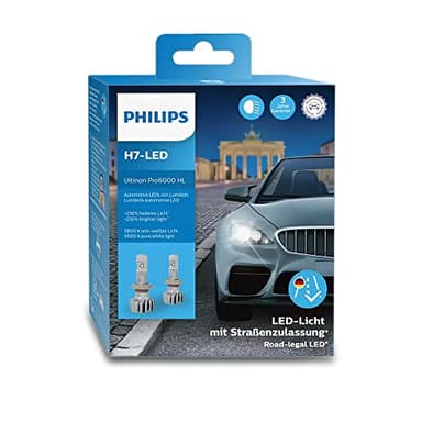 Philips Automotive Lighting Ultinon Pro6000 H7 LED Gen 1 lámparas LED legales para carretera en España, 230% más brillante, 5.800K, set de 2