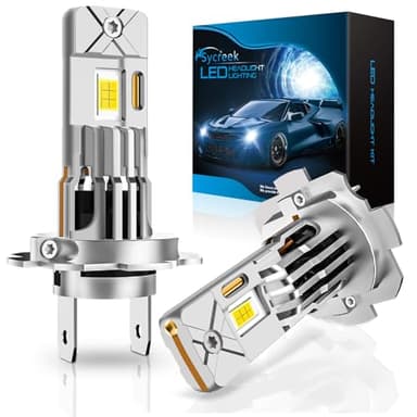 Sycreek H7 LED 32000LM 6500K Blanco Frío, Bombilla LED H7 con Ventilador de 20000 RPM, Faros para Coche con 600% de Luminosidad, Diseño Mini 1:1, Plug and Play