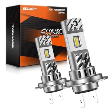 SEALIGHT 2025 Bombillas LED H7 Mejoradas, Diseño Tamaño Mini 1:1 6500K Luz Blanca Fría, 22000LM 500% Ultra Brillante, 60000+ horas de vida, No requiere adaptador, Paquete de 2