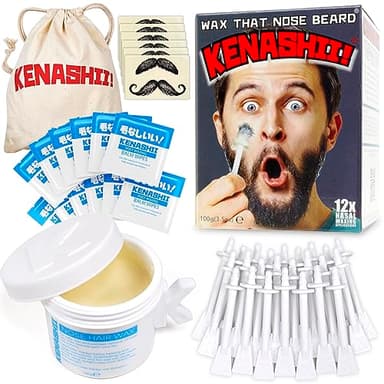 Wax Kit | 100 g, 24 Applicators | The Original and Best Nose and Ear Hair Removal Kit from Kenashii | Nasal Waxing For Men and Women | 12 Applications | 12 Balm Wipes | 12 Mustache Guards