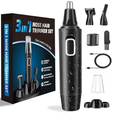 Cortapelos de nariz, recargable por USB, cortapelos de nariz, juego 3 en 1, cortapelos de orejas con cuchillas de doble corte, cejas profesionales sin dolor y recortador de vello facial para hombres y