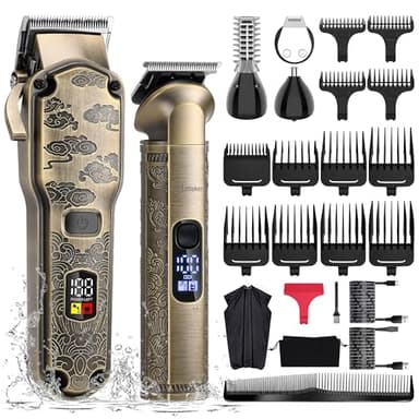 Hatteker Cortapelos Hombre Maquinilla de Cortar Pelo Recortadora de Barba Afeitadora Electrica Maquina de Afeitar Impermeable Nariz Cuerpo Cortador Peluquería Clippers Kit